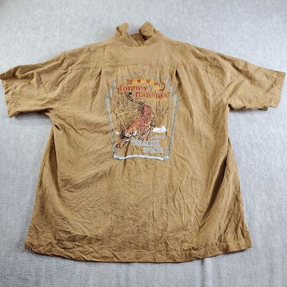 Tommy Bahama Shirt Mens XL Tan Silk Short Sleeve Paradise Spirits Button Down - Picture 12 of 13